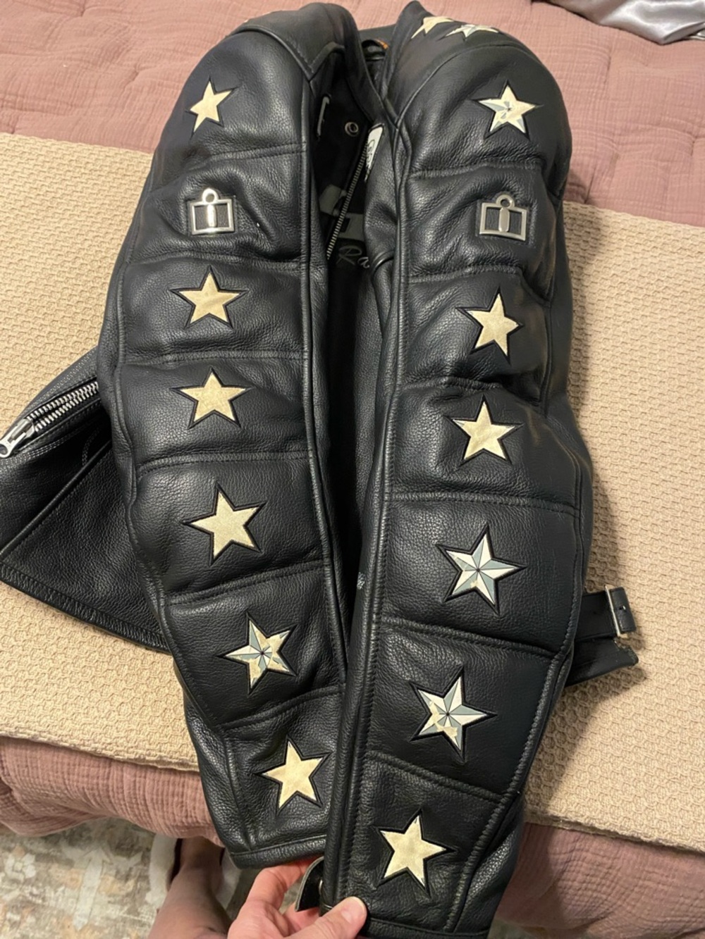 ICON Black Leather Racing Jacket with Silver Logos - Picture 2 of 3